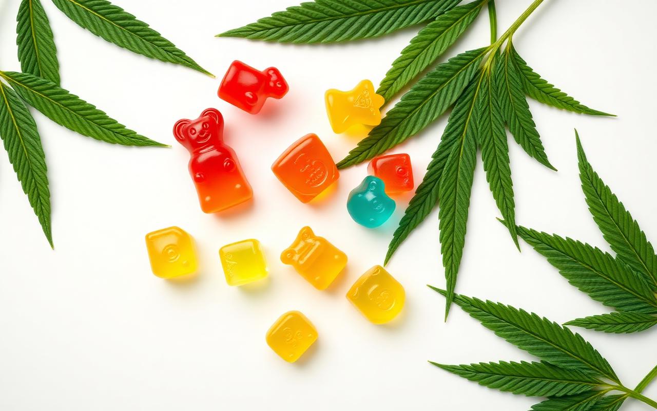 Organic hemp leaves with full spectrum CBD gummies